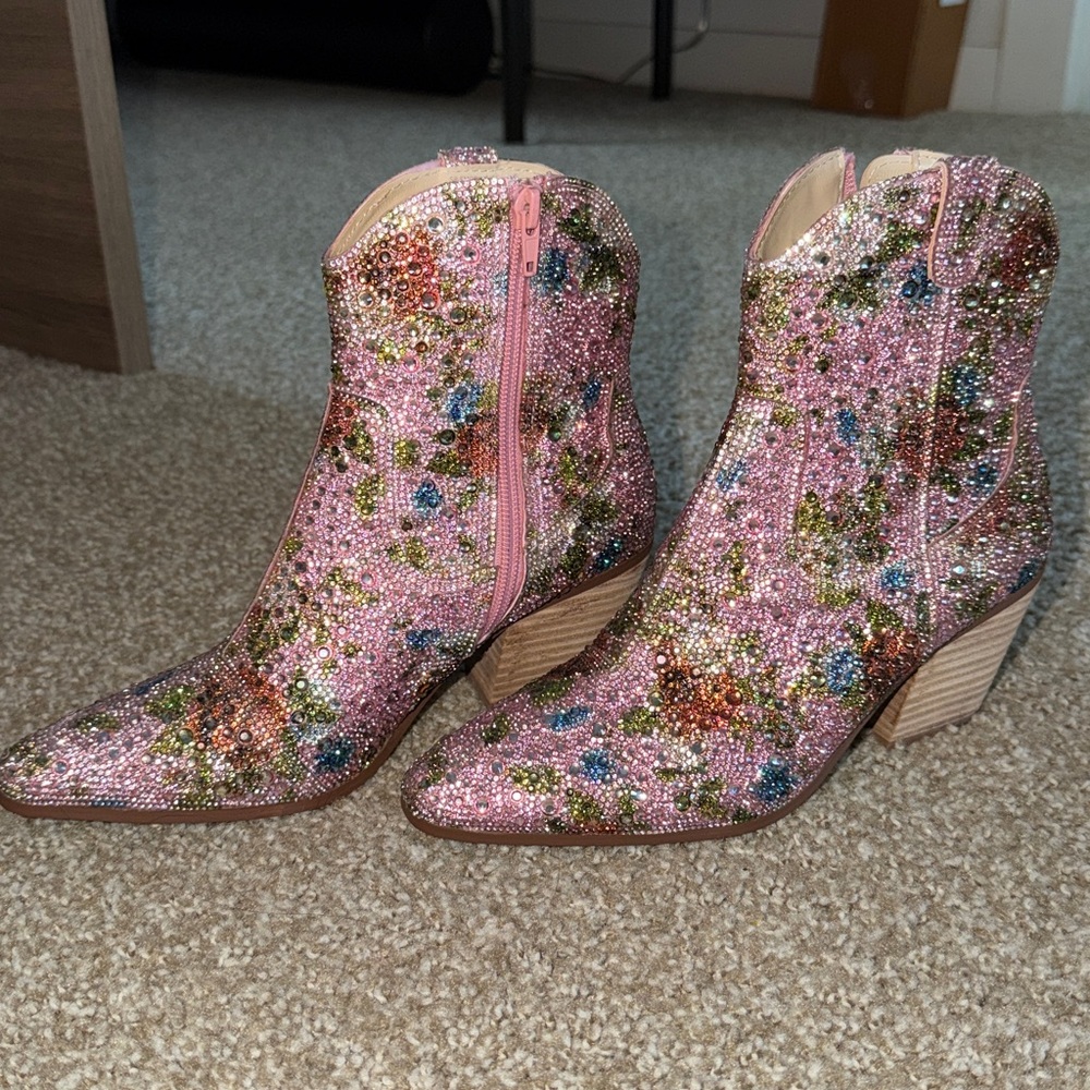 Floral Embellished Ankle Boots